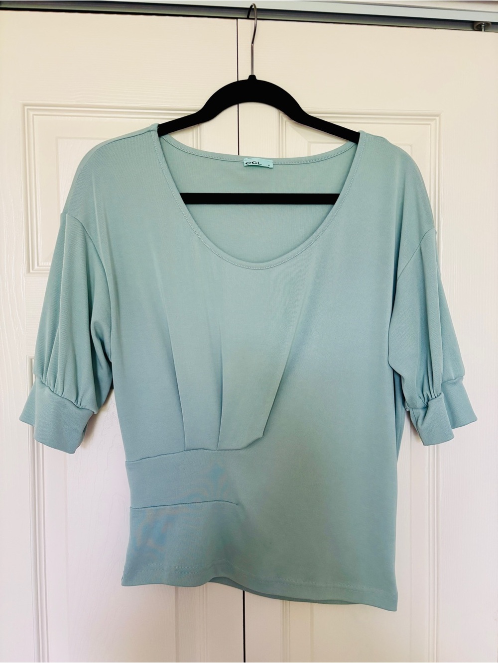 OGL Light Aqua Blue Ruched Scoop Neck Top Size M